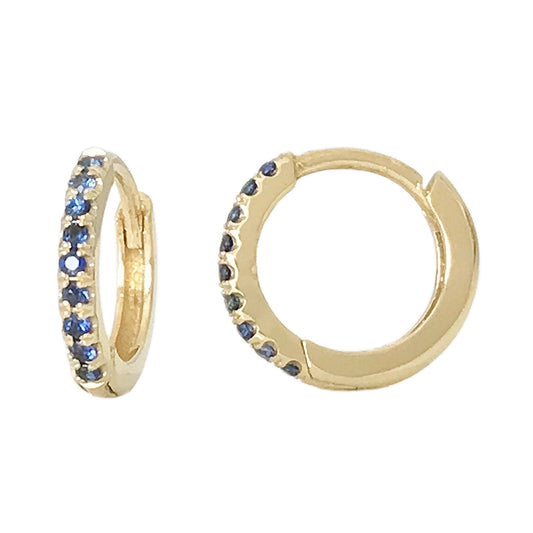 14K Gold Pavé Sapphire Medium Size (10mm) Huggie Hoop Earrings