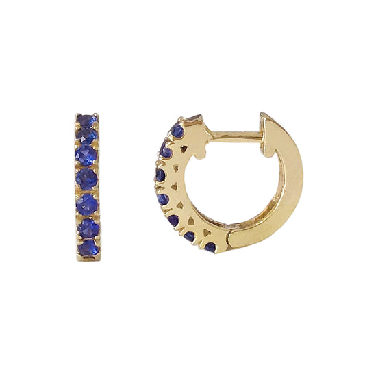 14K Gold Sapphire Thick Huggie Hoop Earrings (11mm x 6mm)