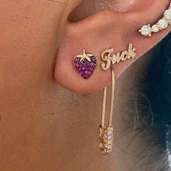 14K Gold Pavé Ruby Strawberry Stud Earrings