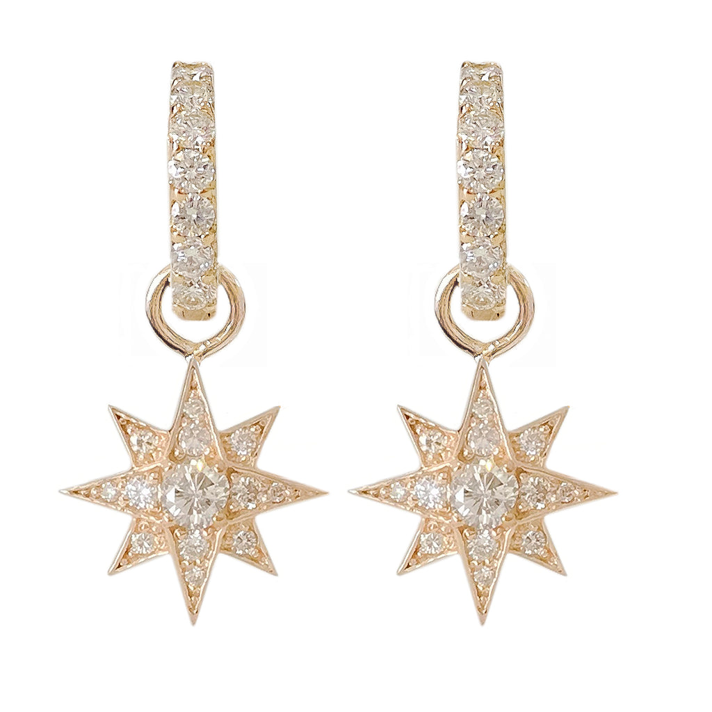 14K rose gold diamond drop charm earrings