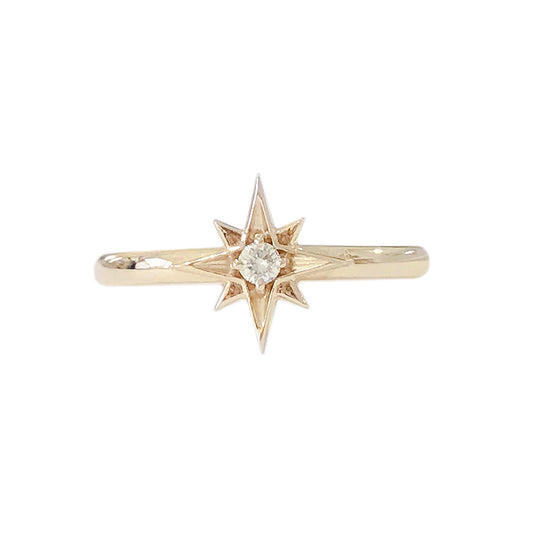 14K Gold Diamond Solitaire Starburst Ring