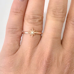 14K Gold Diamond Solitaire Starburst Ring