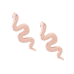 14K Gold Diamond Eye Swivel Snake Stud Earrings