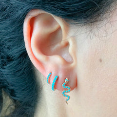 14K Gold Pavé Turquoise Swivel Snake Stud Earrings