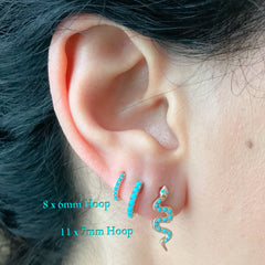 14K Gold Full Pavé Turquoise XS Size (8mm) Huggie Hoop Earrings