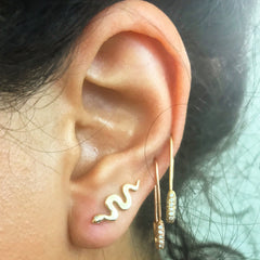 14K Gold Diamond Eye Swivel Snake Stud Earrings