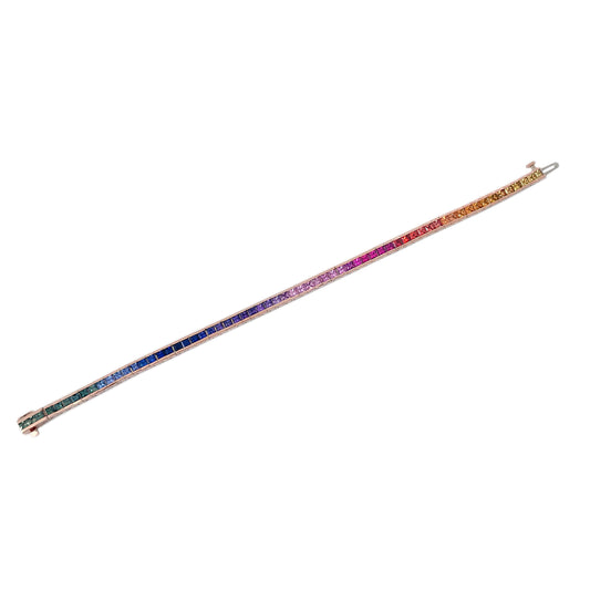14K Gold Rainbow Sapphire Channel Set Tennis Bracelet