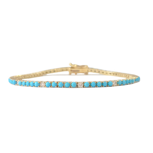 14K Gold Turquoise & Diamond Tennis Bracelet
