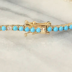 14K Gold Turquoise & Diamond Tennis Bracelet