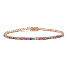 14K Gold Rainbow Gemstone Tennis Bracelet