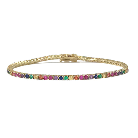 14K Gold Rainbow Gemstone Tennis Bracelet