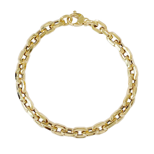 14K Gold Thick Flat Oval Link Bracelet, Small Size Links