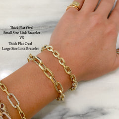 14K Gold Thick Flat Oval Link Bracelet, Small Size Links