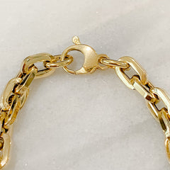 14K Gold Thick Flat Oval Link Bracelet, Small Size Links