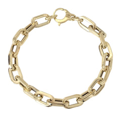 14K Gold Thick Flat Oval Link Bracelet, Large Size Links