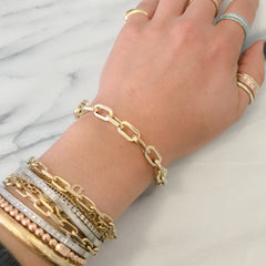 14K Gold Thick Flat Oval Link Bracelet, Large Size Links ~ In Stock!