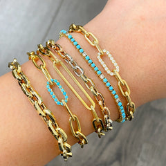 14K Gold Turquoise & Diamond Tennis Bracelet