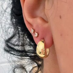 14K Gold Thick Crescent Huggie Hoop Earrings