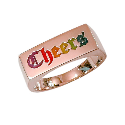 14K Gold Personalized Enamel Rectangle Signet Ring, Large Size