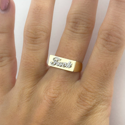 14K Gold Diamond "Fuck" Rectangle Signet Ring