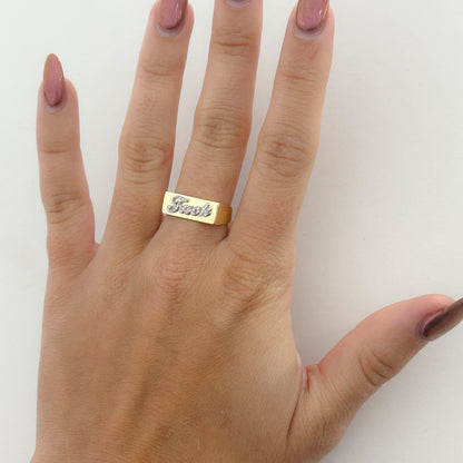 14K Gold Diamond "Fuck" Rectangle Signet Ring