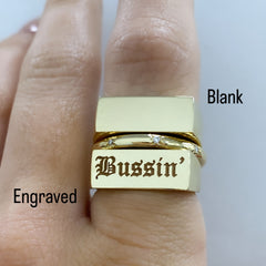 14K Gold Engravable Rectangle Signet Ring, Large Size