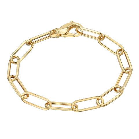 14K Gold Thin Flat Oval Link Bracelet, Large Size Link