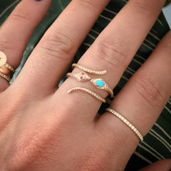 14K Gold Thin Snake Wrap Bypass Ring with Turquoise Cobra Head