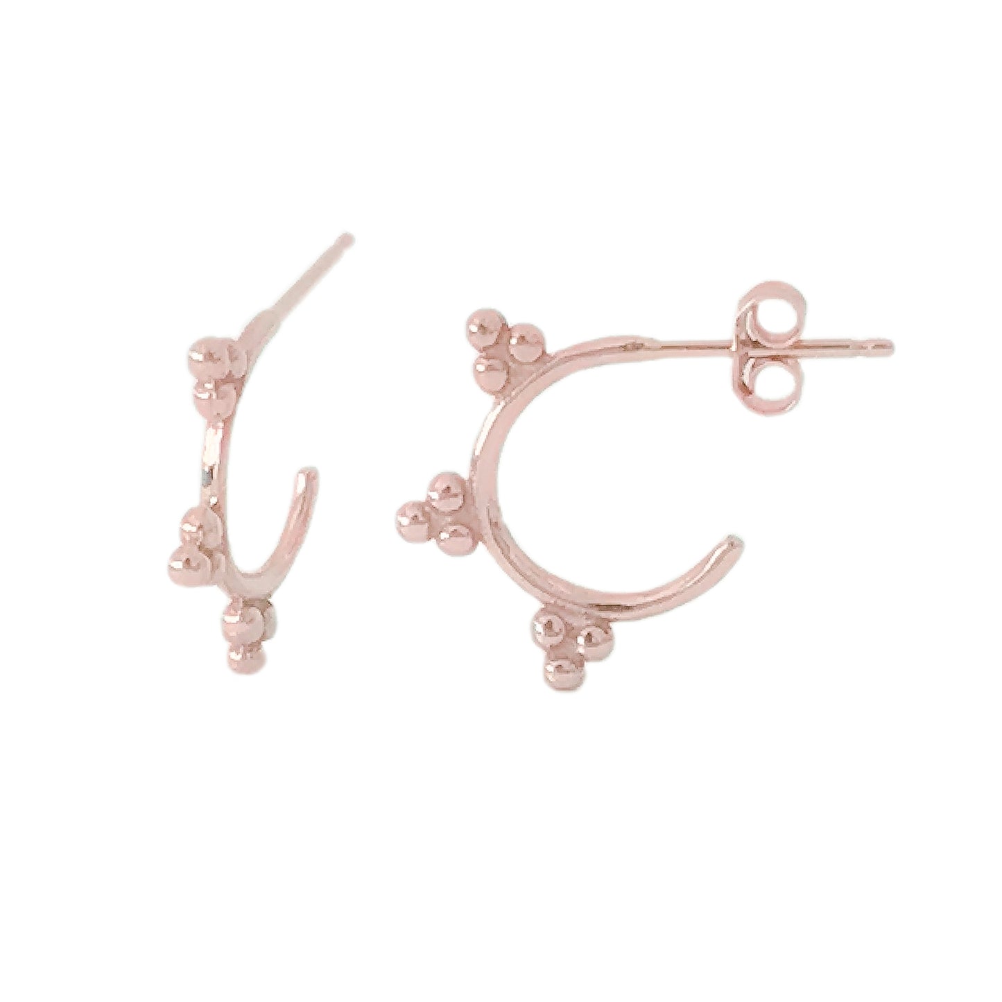 14K Gold Trinity Hoop Stud Earrings