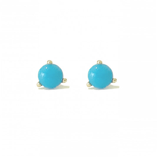 14K Gold Solitaire 3mm Turquoise Cabochon Martini Stud Earrings