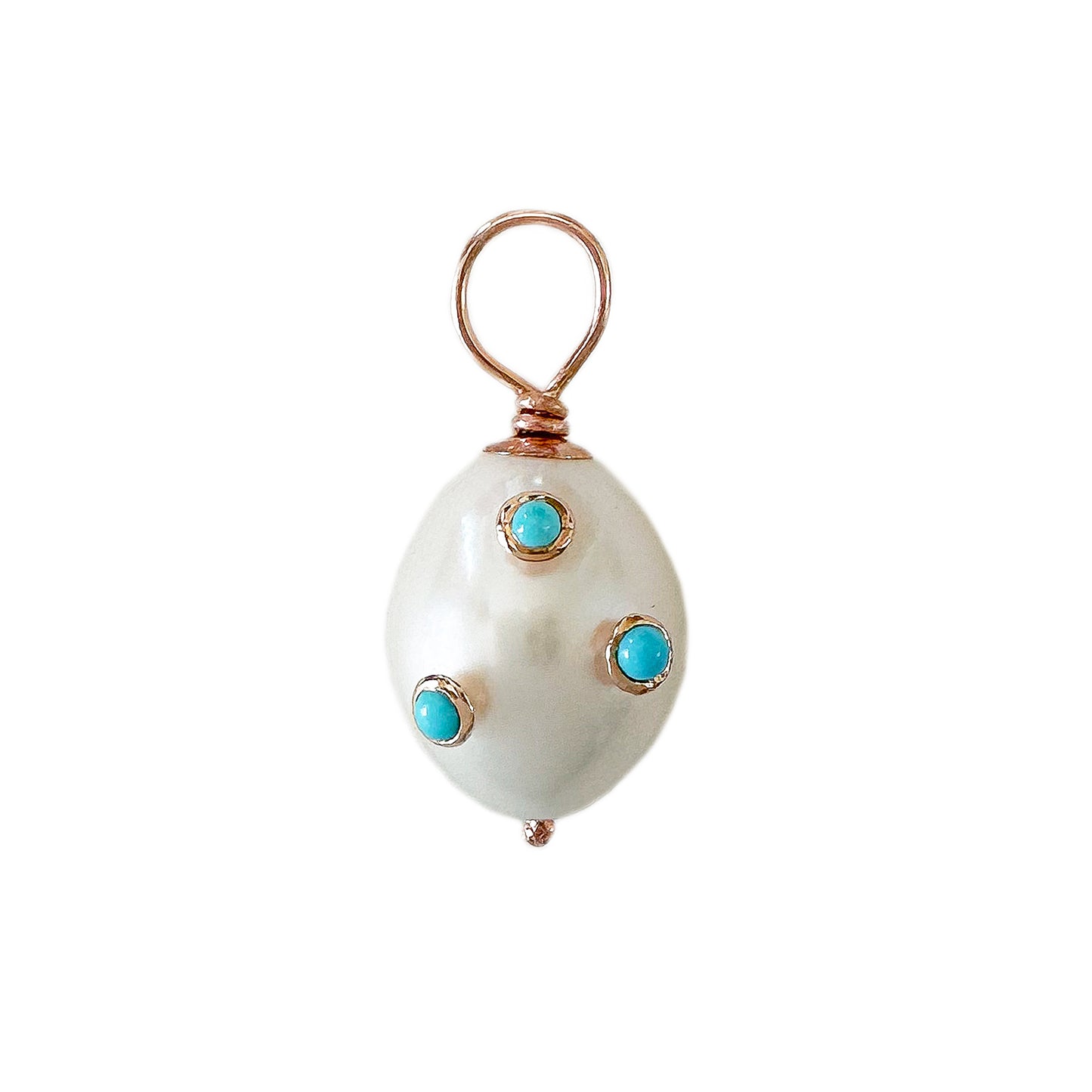 14K Gold Turquoise Studded Baroque Freshwater Cultured Pearl Pendant