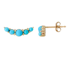 14K Gold Turquoise Crescent Climber Stud Earrings