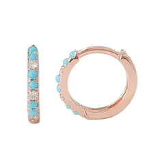 14K Gold Pavé Diamond & Turquoise Huggie Hoop Earrings ~ ALL SIZES