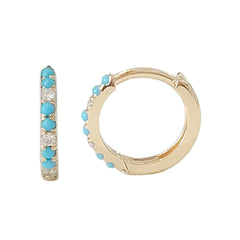 14K Gold Pavé Diamond & Turquoise Huggie Hoop Earrings ~ ALL SIZES