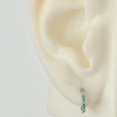 14K Gold Pavé Diamond & Turquoise Huggie Hoop Earrings ~ ALL SIZES