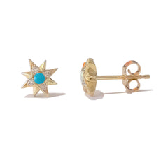 14K Gold Turquoise & Pavé Diamond Starburst Stud Earrings