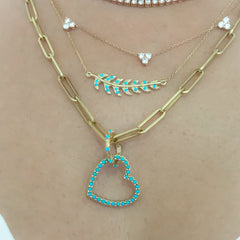 14K Gold Pavé Turquoise Leaf Necklace