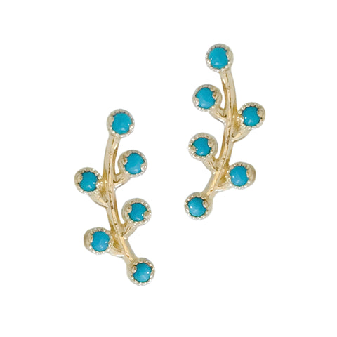 14K Gold Turquoise Floral Climber Earrings