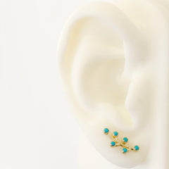 14K Gold Turquoise Floral Climber Earrings