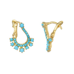 14K Gold Pavé Turquoise Front to Back Illusion Huggie Hoop Earrings