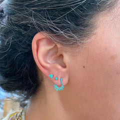 14K Gold Pavé Turquoise Front to Back Illusion Huggie Hoop Earrings