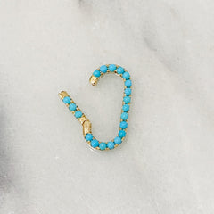 14K Gold Turquoise Elongated Oval Charm Enhancer, Large Size ~ In Stock!