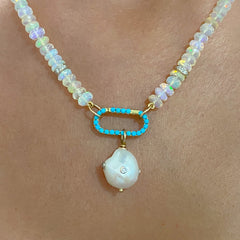 14K Gold Diamond Orbit Baroque Freshwater Cultured Pearl Pendant