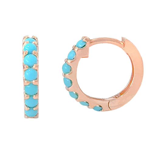 14K Gold Turquoise Gemstone Thick Huggie Hoop Earrings (13.75mm x 9.5mm)