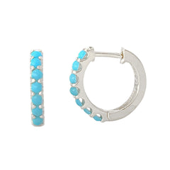14K Gold Turquoise Cabochon Thick Huggie Hoop Earrings (11.5mm x 8.25mm)