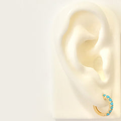 14K Gold Turquoise Gemstone Thick Huggie Hoop Earrings (13.75mm x 9.5mm)