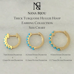 14K Gold Turquoise Cabochon Thick Huggie Hoop Earrings (11mm x 6mm)