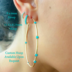 14K Gold Turquoise Cabochon Thick Huggie Hoop Earrings (11.5mm x 8.25mm) ~ In Stock!