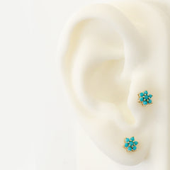 14K Gold Turquoise Rosebud Flower Stud Earrings