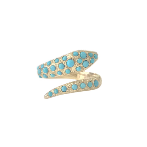 14K Gold Turquoise Snake Wrap Bypass Ring